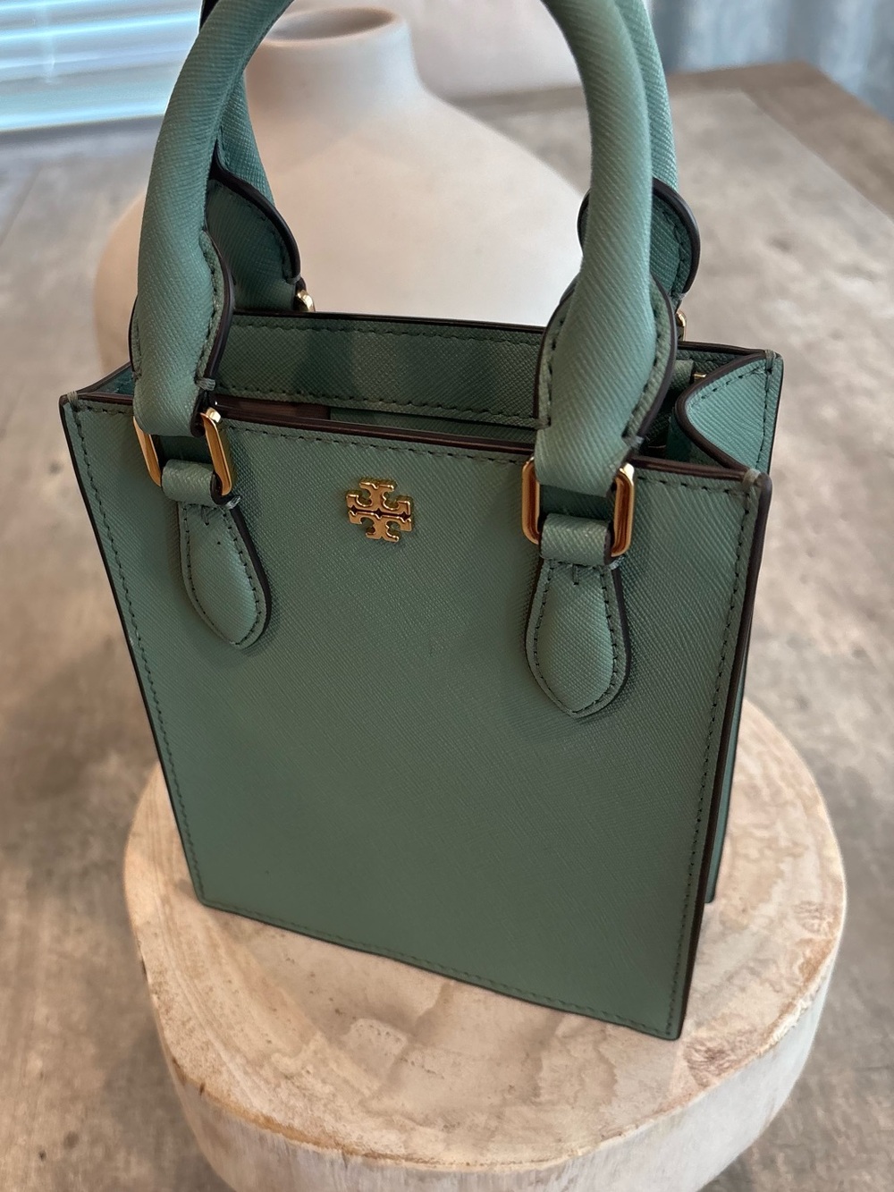 Tory Burch Mint Green Mini Tote with Gold Logo